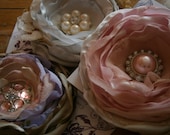 Medium size fabric flowers in pink, ivory, lavender with pearls and rhinestone buttons hair clips hair flowers Bridal