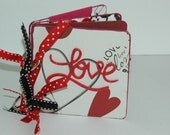 Valentine's Day Love Premade coaster chipboard album- anniversary, honeymoon mini brag book scrapbook