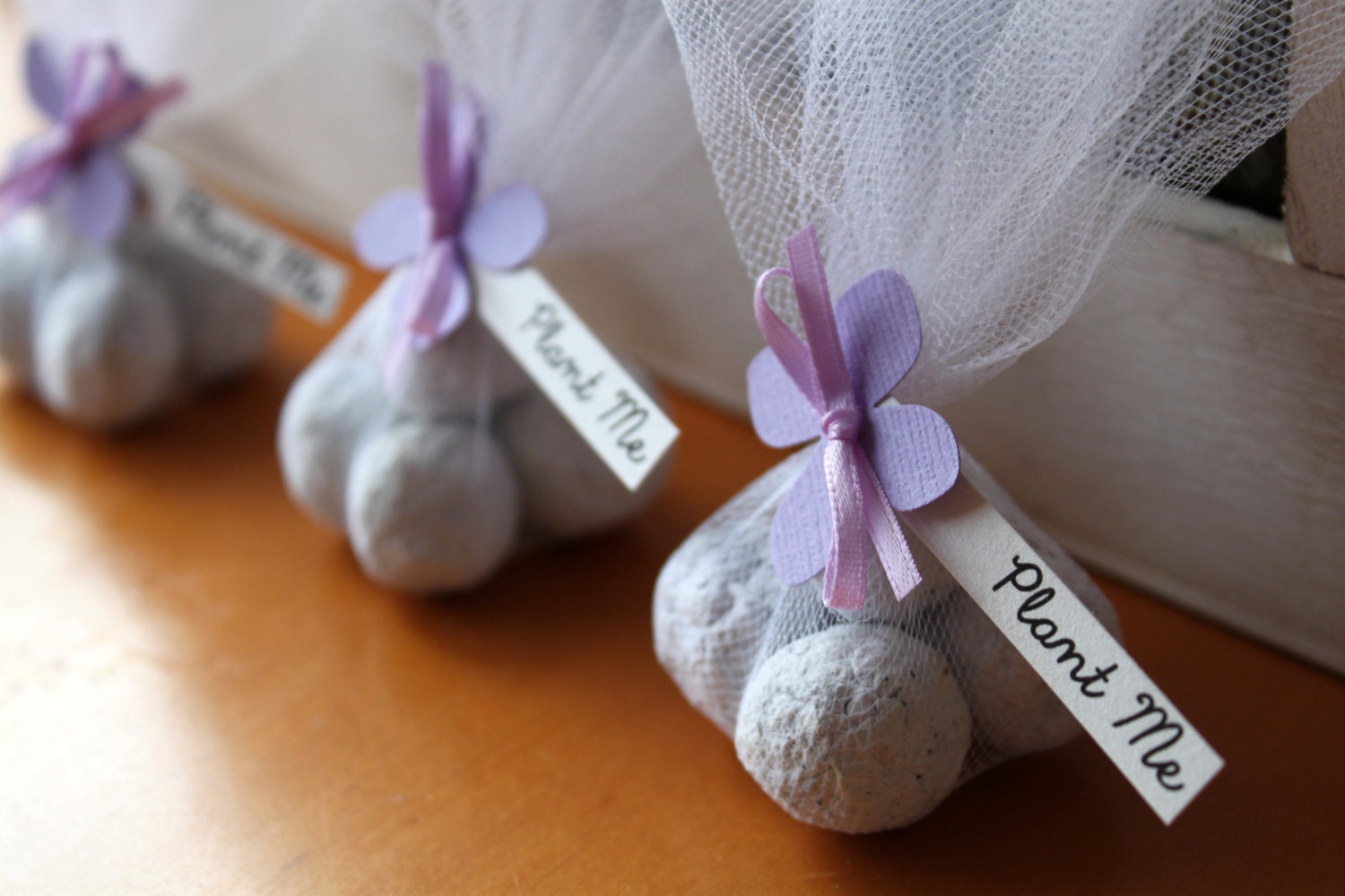 Elegant Plantable Paper Seed Bomb Wedding Favor - Lavender / Lilac Paper Hydrangea Flower - Seeds Bombs are a great alternative to Candy