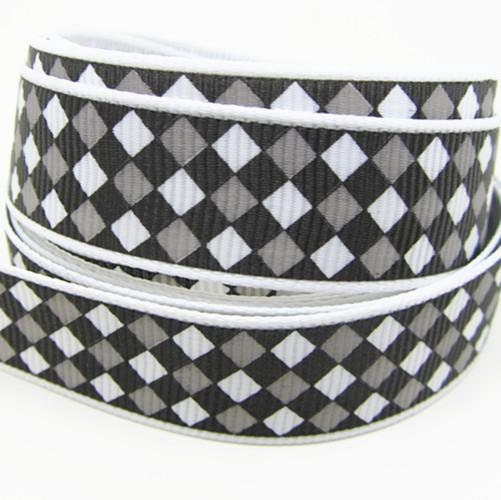 5 Yds Black, Grey, White Grosgrain Ribbon  - 5/8" - Check Print (130388)