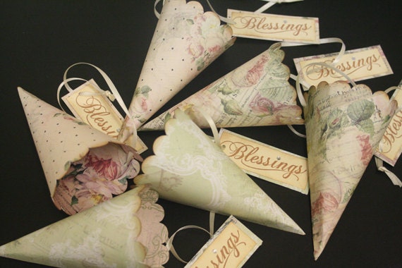 Wedding Favor Cones, Petal Toss Cones, Candy & Treat Cones, Assorted, French, Shabby Chic, Confetti Cones