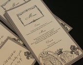 Wedding Menu Cards, Touring France, Vintage, Shabby Chic, Tea Length, Color Options, Custom, Unique