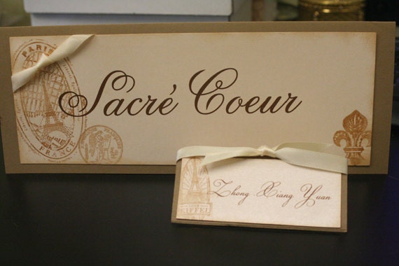 Wedding Place Cards, Touring France, Vintage Style, French Wedding, Tent Style, France, Paris, Eiffel Tower, Escort Cards, Unique