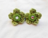 Small Lime Green Crochet Button Flower Hairclips