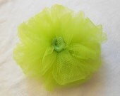 Lime Green Tulle Flower Hair Poof with Green Button Center Small Clip