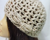 Crochet Handmade Oatmeal Summer Beanie Hat with Bow  Gift for Her, Mother, Sister, Niece, Aunt, Cousin