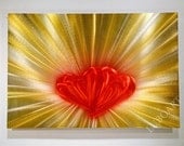 YOU & ME 36 x 24 Love Heart Aluminum Contemporary Abstract red yellow Wall Decor Metal Art Painting by Lubo art
