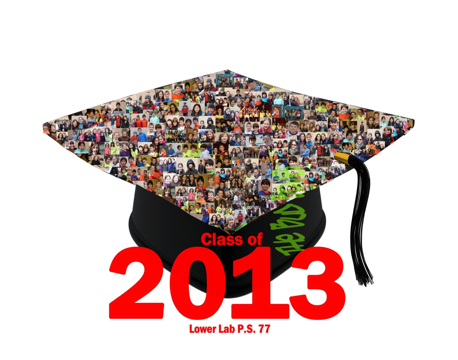 Personalized Photo Collage for 2013 Graduation, Family, Mickey Mouse, Hearts, Word Name Art Symbols and More