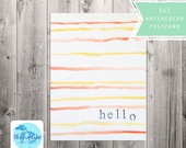 hello sun - original watercolor card - postcard - summer - stripes - painting - stamped - red - orange - yellow
