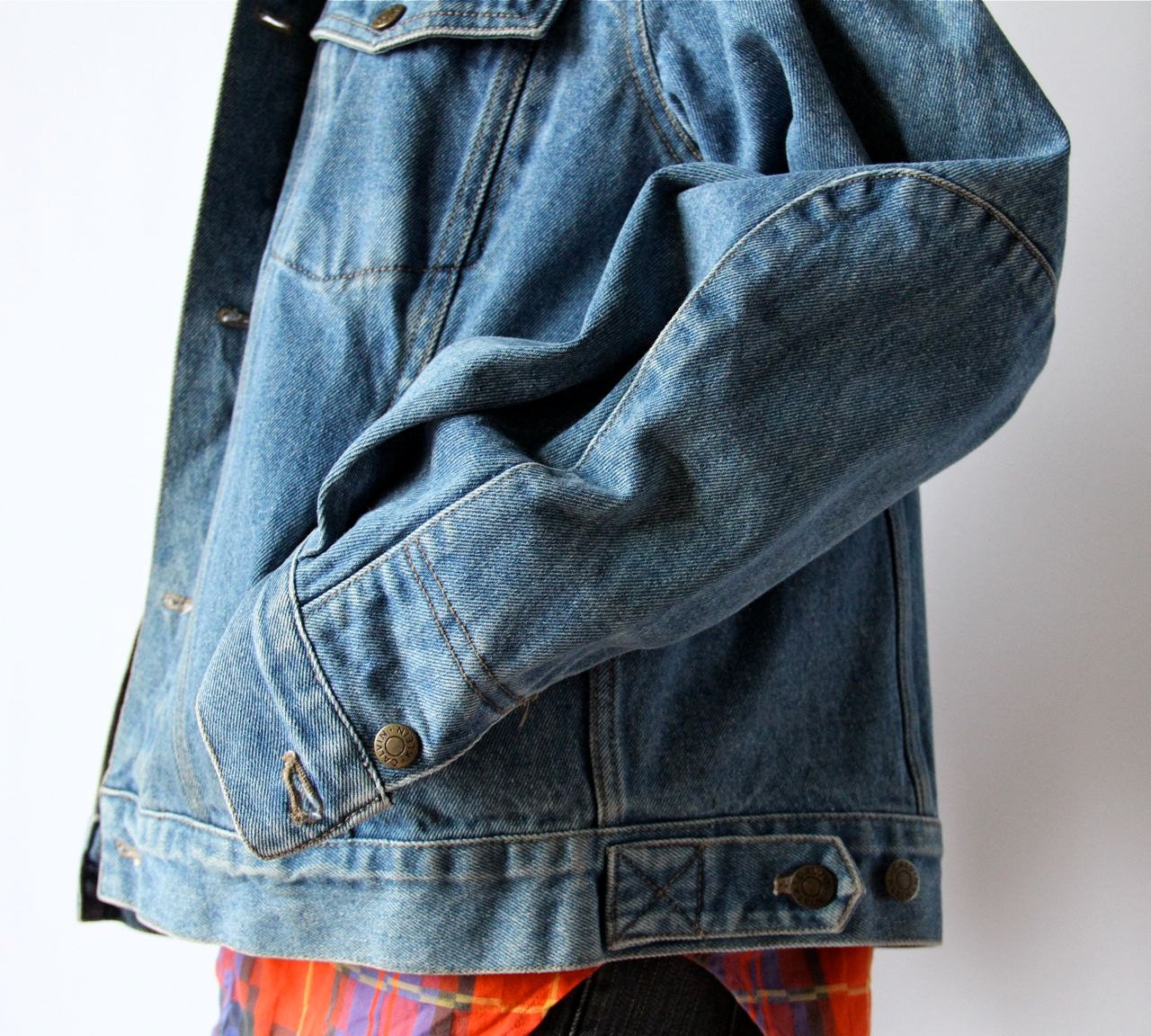 80s Calvin Klein Denim Jacket, worn in elbow patch faded worn in designer blue jean coat, unisex mens womens classic grunge 1980s outerwear