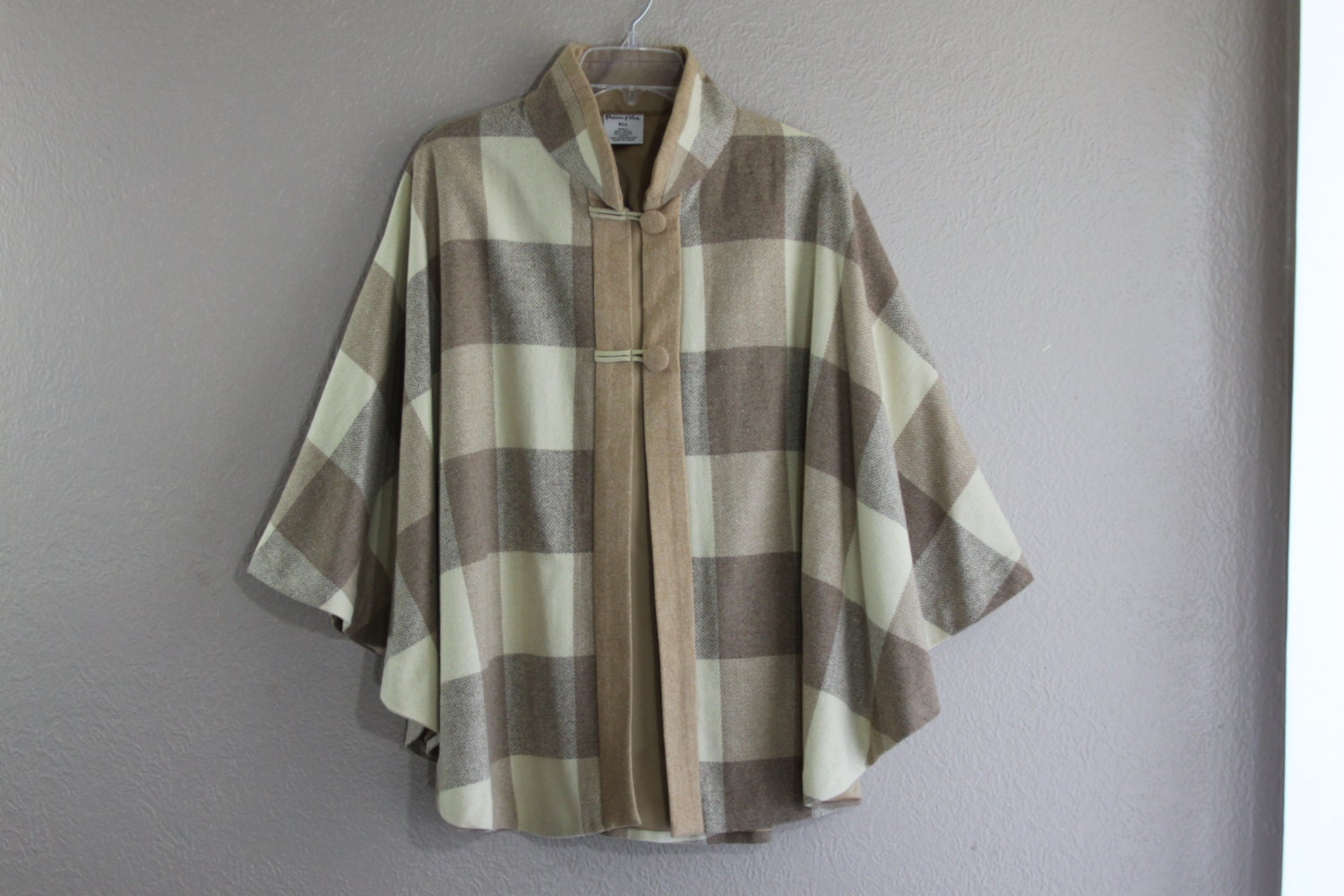 Vintage neutral plaid 1960s style cape SALE