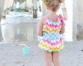 chevron one piece girls toddler baby bubble sunsuit romper with dottie sash