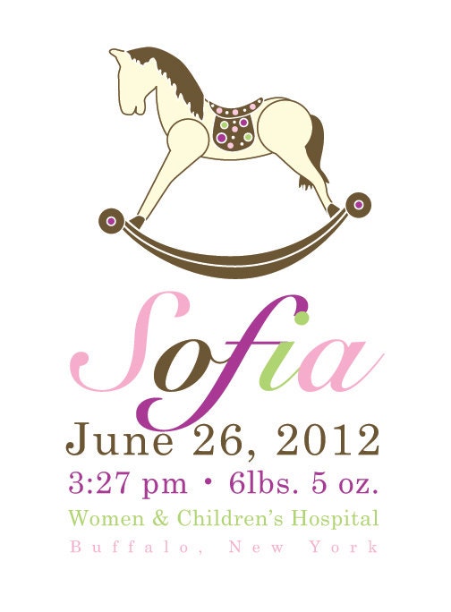 Personalized Rocking Horse Baby Girl Art Nursery Art Sweet Custom 8x10