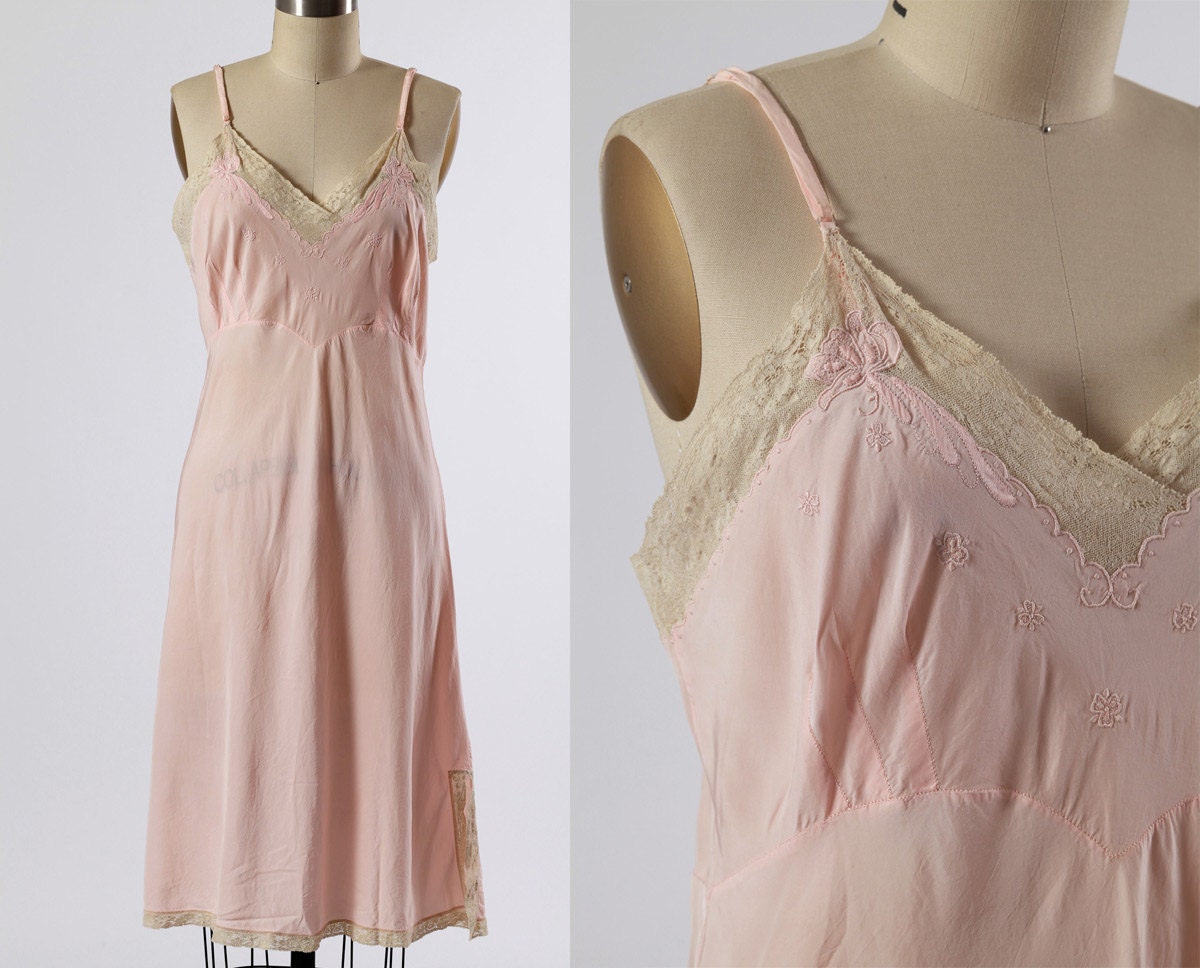 1940s lingerie/ 40s rayon slip/ lace