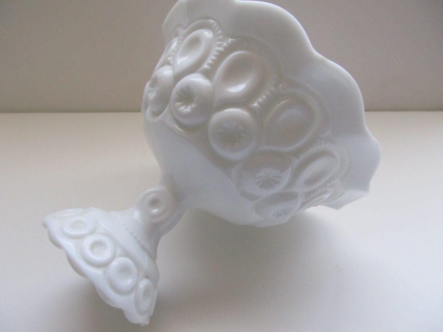 Vintage Milk Glass  Bowl with Circle Pattern--Milk Glass Dish--1960s--Collectible Milk Glass