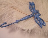 Wall Hook- Blue Dragonfly -Jewelry Holder- Cast Iron- Chippy- Distressed Cottage Chic - Towel Rack - Beach House Decor