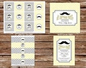 Printable Yellow & Gray Chevron Little Man Baby Shower Party Package