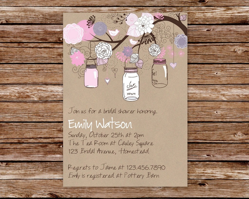 Printable Rustic Kraft Vintage Mason Jars Bridal Shower Invitation Il_170x135