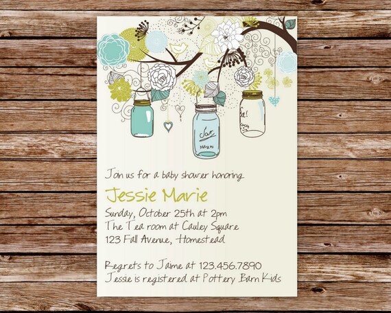 Printable Rustic Vintage Mason Jars Baby Shower Invitation Il_570xn