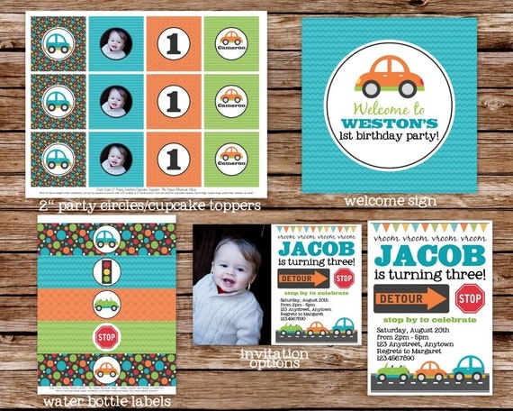 Custom Printable Cute Cars Transportation Birthday Party Package Il_570xn