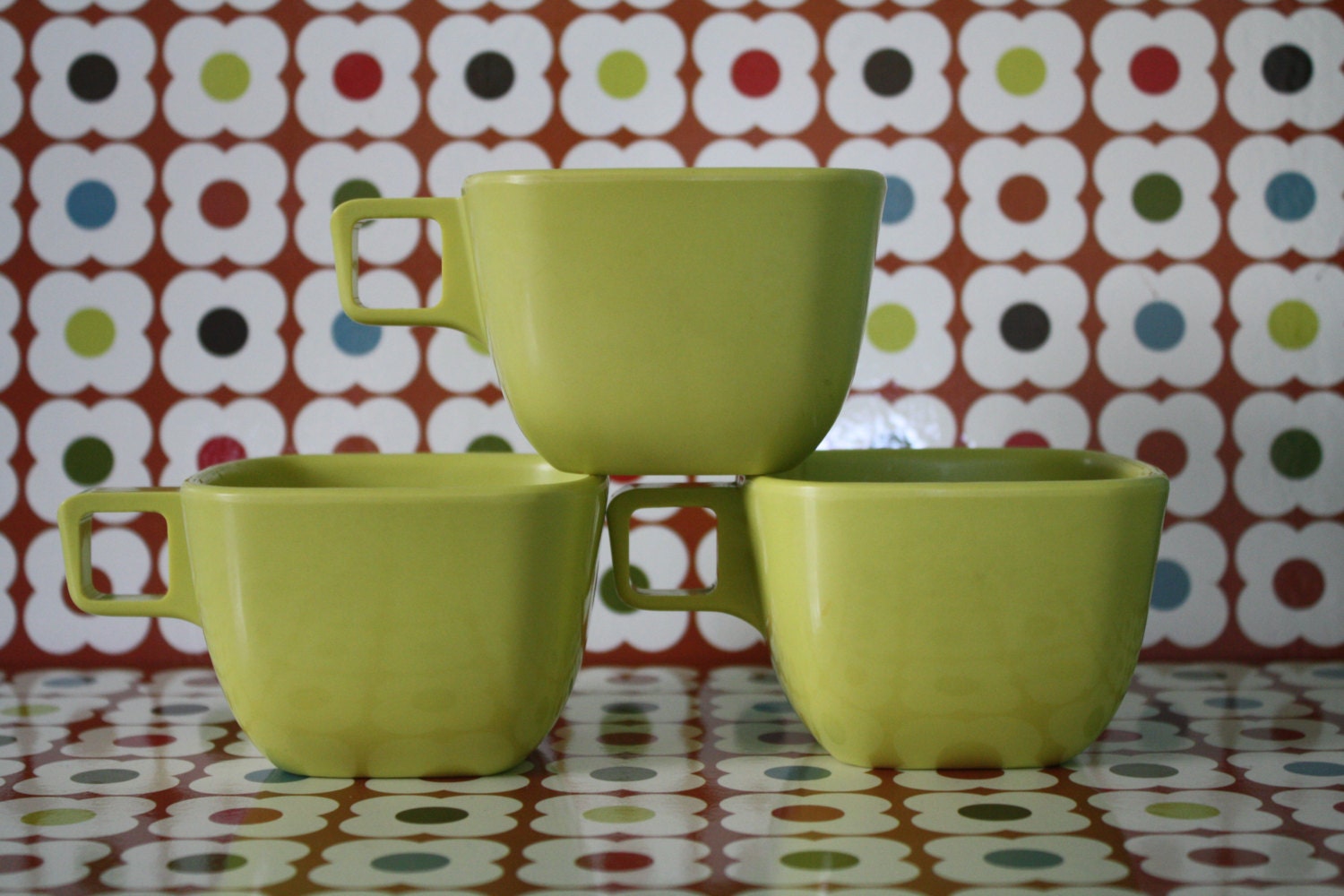 Arrowhead Ever Ware Dishes 14 pc. Asst Plates Cups Saucers Gray Chartruese Green