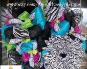 Turquoise and Black Zebra Wreath