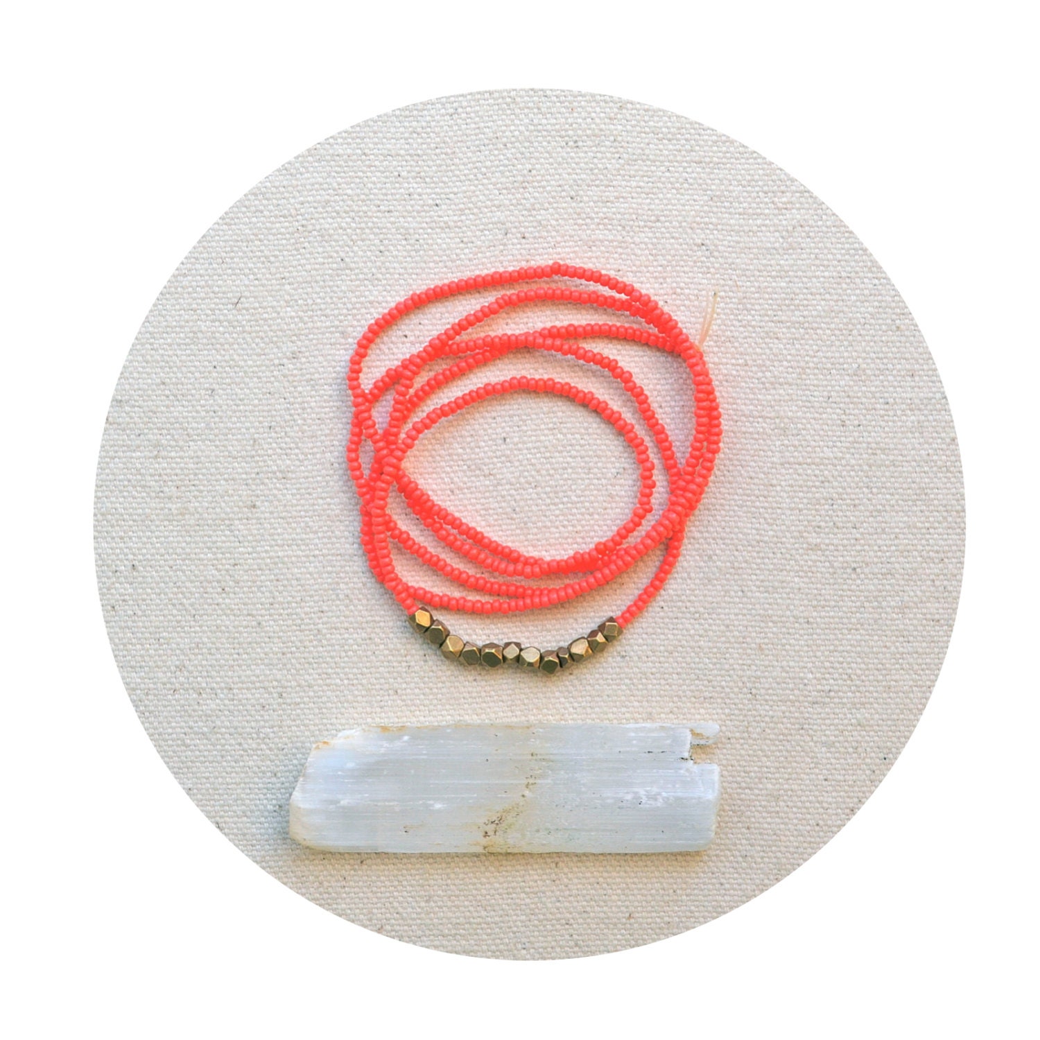 The Tumble Series in Coral- Minimal Seed Bead Necklace with Faceted Brass