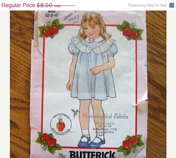 20 PERCENT DISCOUNT 1982 Pattern Butterick 4825 Strawberry Shortcake Dress Uncut Sizes 2 3 4