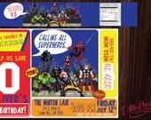 Superhero Invite with Matching Water Bottle Labels