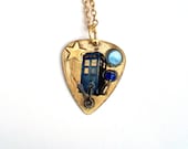 Doctor Who Necklace Tardis Guitar Pick with Blue Planet