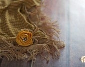 mustard sari silk rosette tie back with layer and burlap newborn photography prop in stock ready to ship