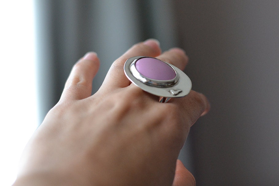 Pink Enamel Sterling Silver Ring "Pajaritos tu yú" Collection