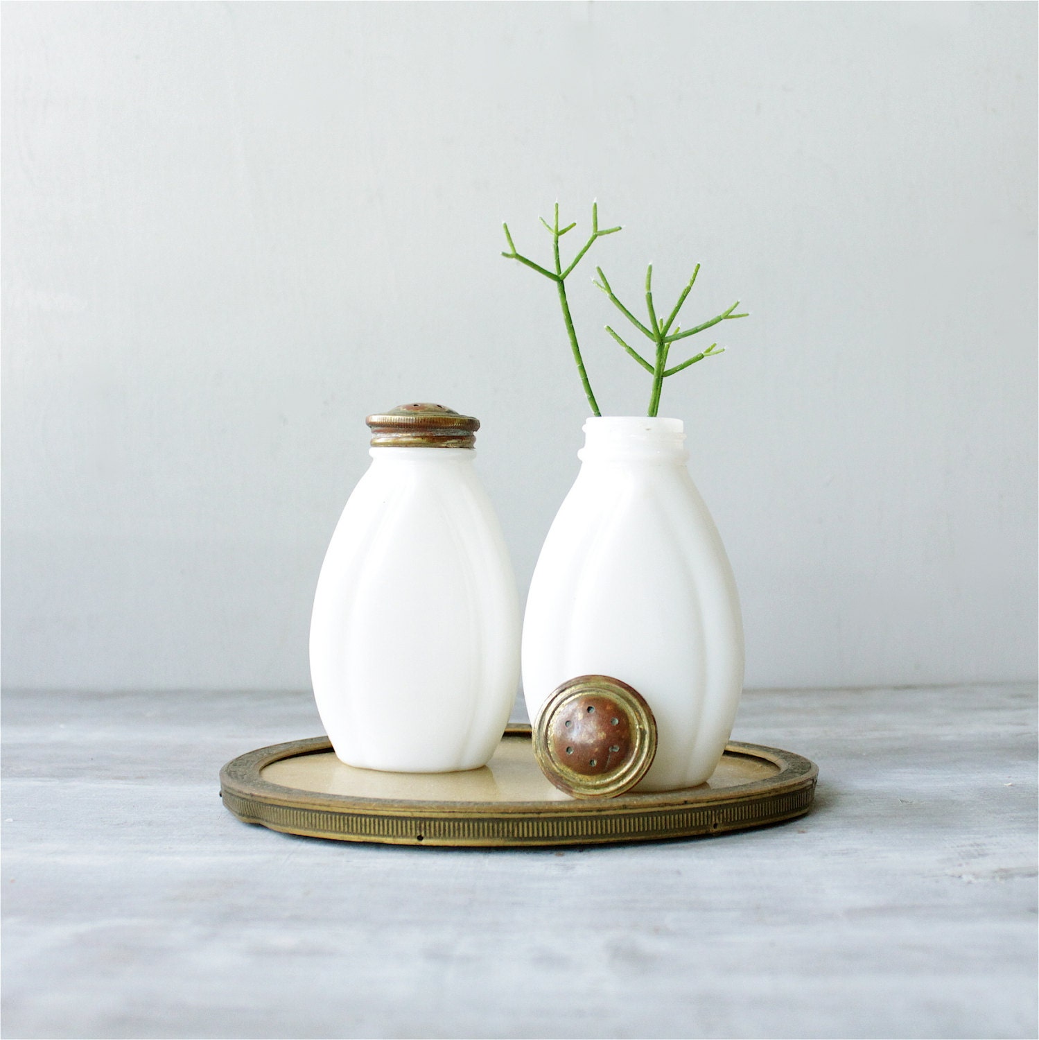 Vintage Pair Milk Glass Jar