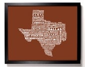 Cities Of Texas State Typography Collage, 8 x 10 Giclee Art Print Dallas Austin Houston El Paso Lubbock