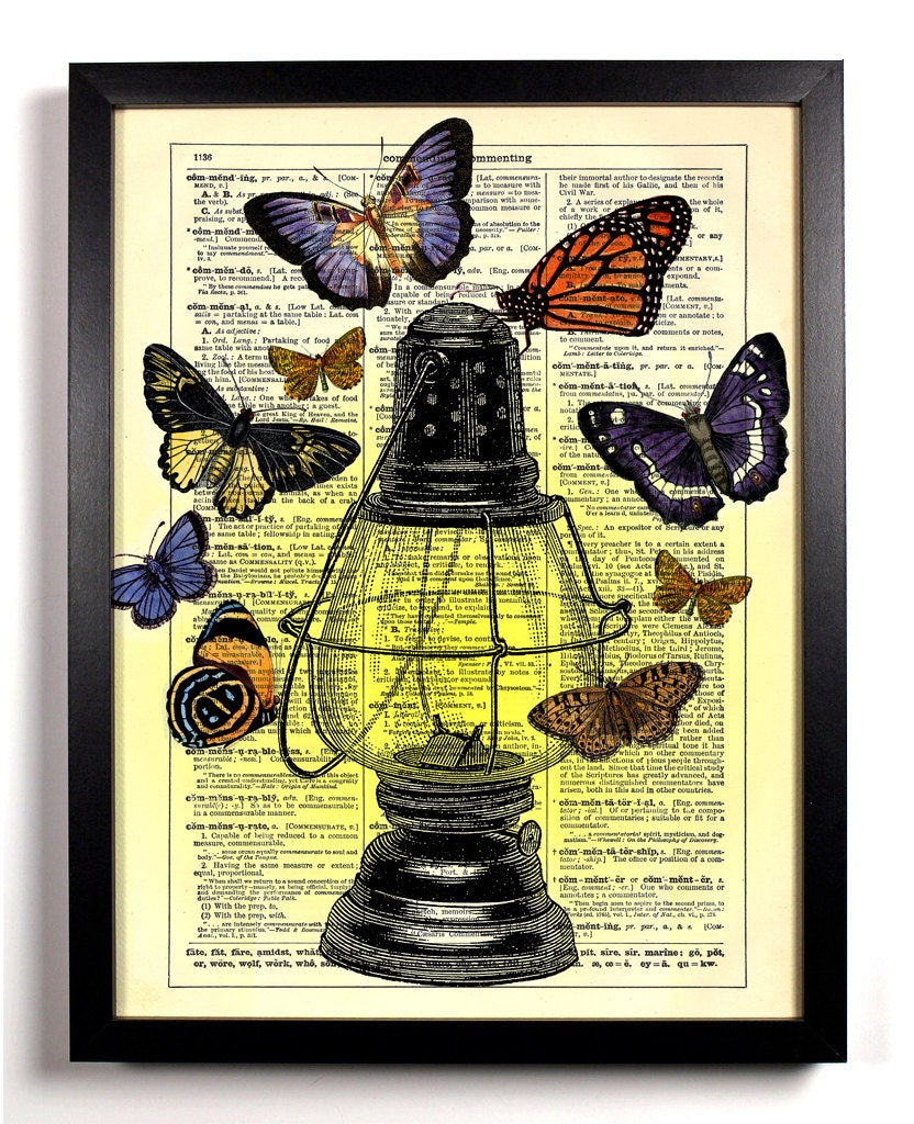 Butterflys Gather Around Repurposed Book Upcycled Dictionary Art Vintage Book Print Recycled Vintage Dictionary Page  Buy 2 Get 1 FREE