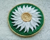 Crochet Daisy Potholder - Hotpad Green