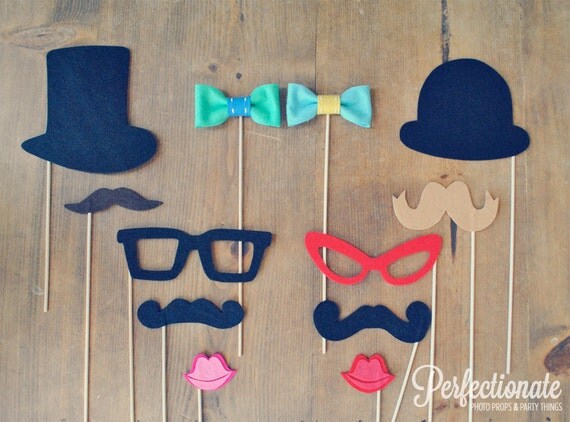 12 Ultimate Felt Photo Props // Wedding Photo Booth Props // Carnival Theme // Assorted Props // Bow Ties, Mustaches, Glasses, Hats