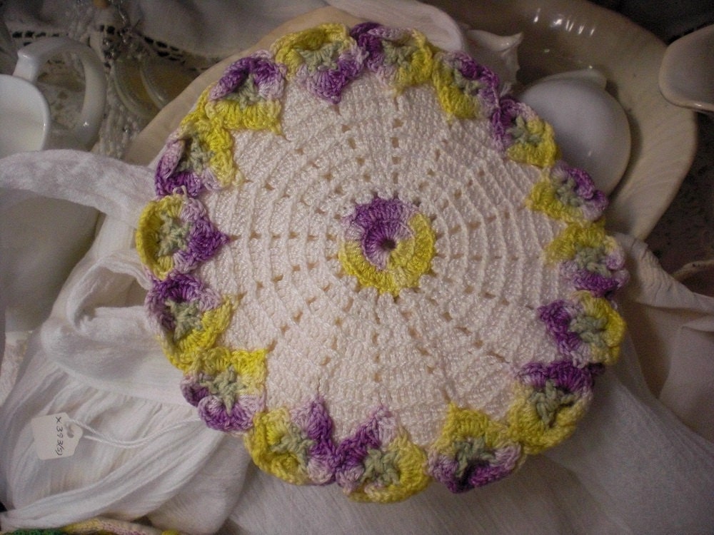 Yellow And Purple Crochet Pansy Pot Holder