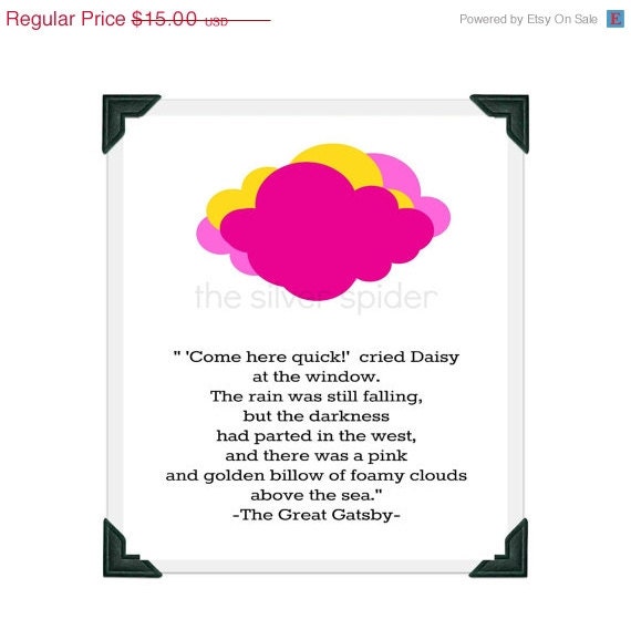 sale // Pink and Golden Clouds - The Great Gatsby - F. Scott Fitzgerald - Quotation Art Print - 8x10 - Typography