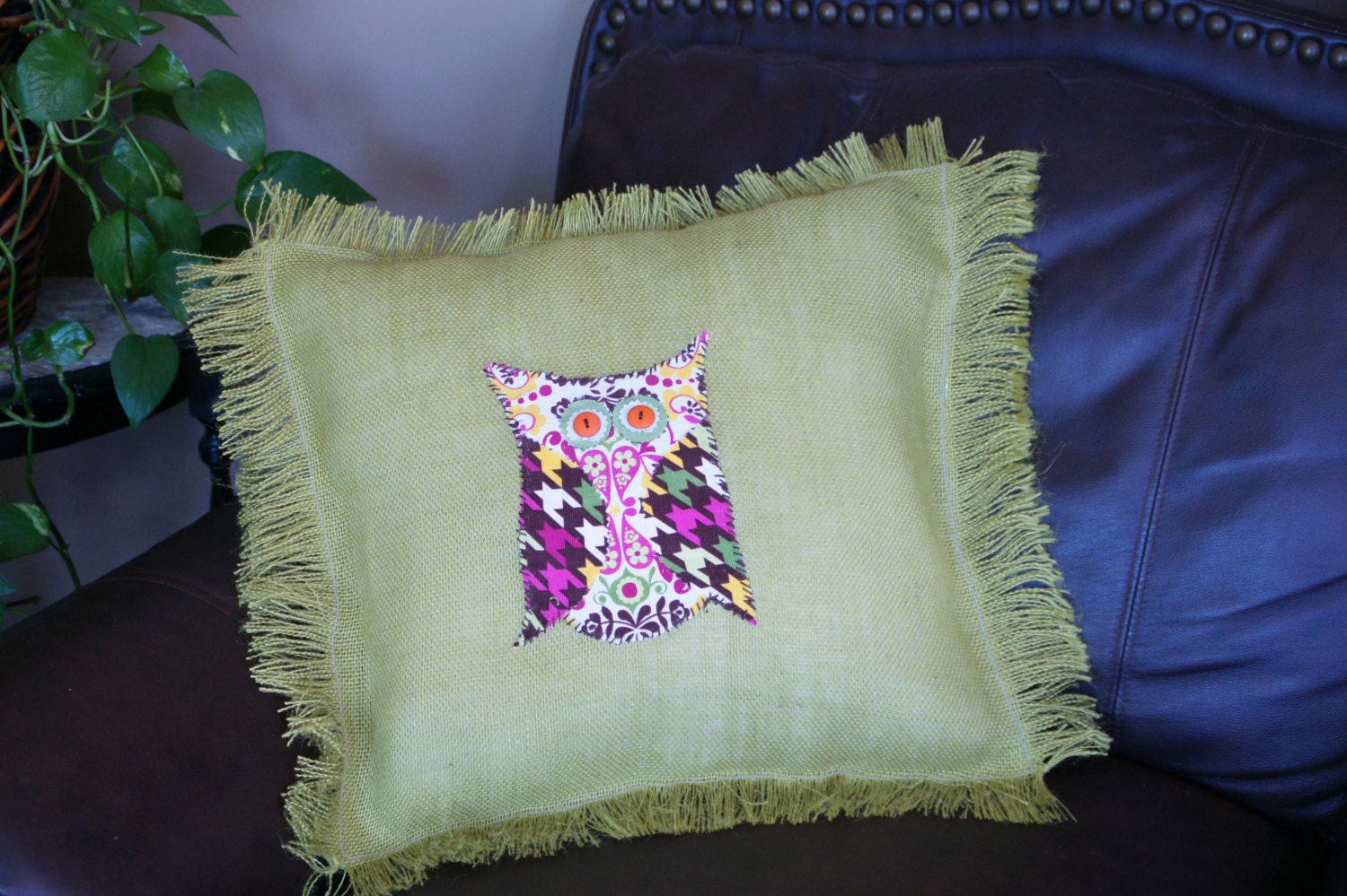 Burlap Owl  Accent Pillow