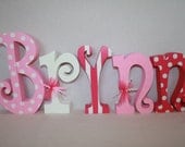 5 wood letters pink nursery letters Custom nursery letters teen gift sweet 16 centerpiece kids room childrens room decor 5 letters