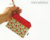 Mini Zip Pouch by MinneBites / Handmade Card Case - Strawberry Coin Purse - Travel Jewelry Bag - Red Berry Bag, ready to ship