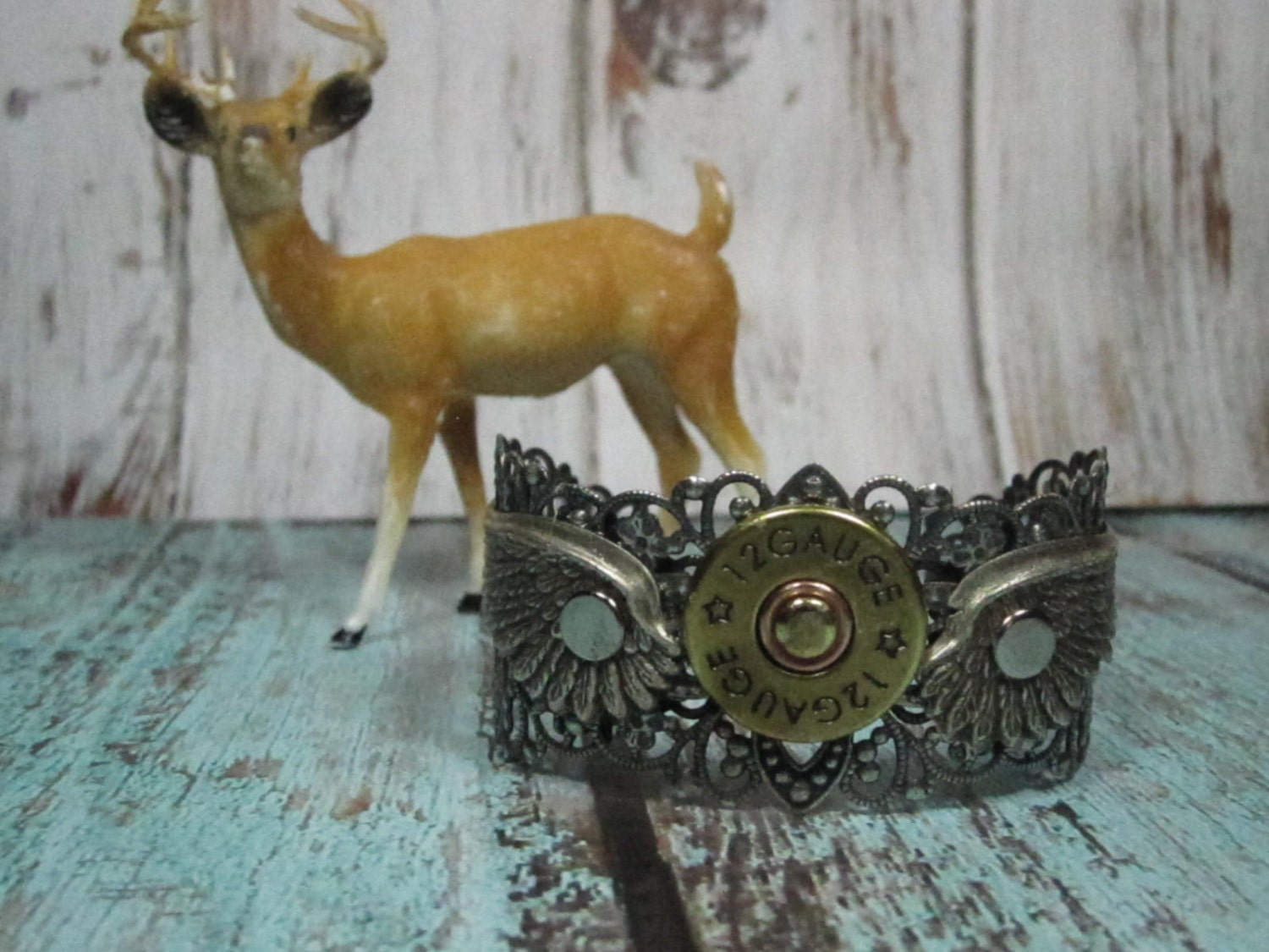 Cowboys & Angels Shotgun Shell and  Angel Wing Antique Silver Filigree Cuff