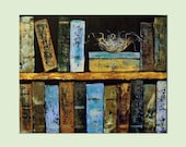 Bird Nest and Books, 16x20,  Signature Original Painting, Rustic Elegance