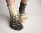 Asymmetrical Striped Hand Knitted Socks - 100% Natural Organic Clothing