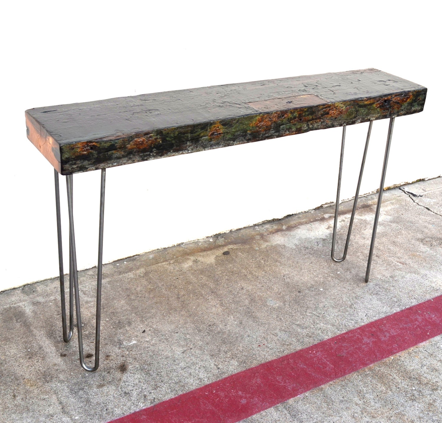RESERVED FOR JANET A. Console Table 52" Reclaimed Japanese Tsunami Barge Wood Beam Hairpin Legs