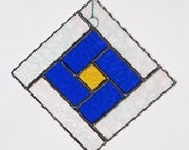Stained Glass Suncatcher - Square Geometric Design, Diamond, Abstract Art