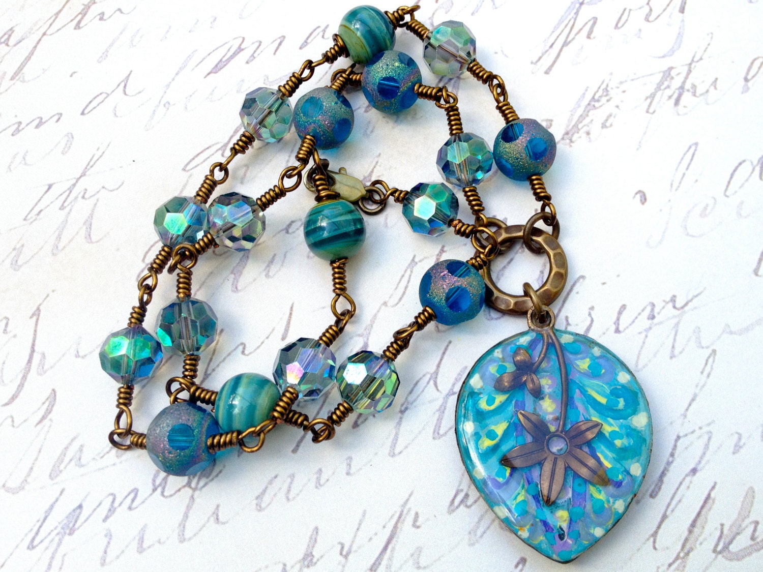 Sweet Pea Handmade Artisan Beaded Resin Pendant Necklace