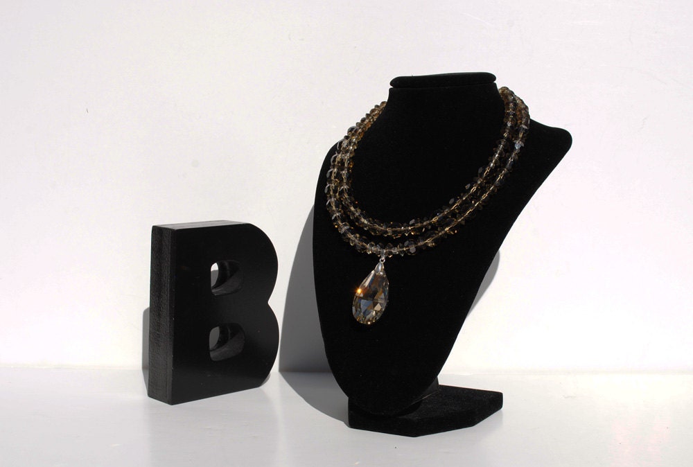 Double Strand Smoky Bead and Pendant Necklace