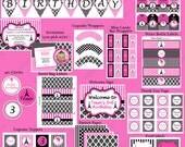 DIY Paris Hot Pink Birthday Collection PRINTABLE Party  Deluxe  Package  pink black